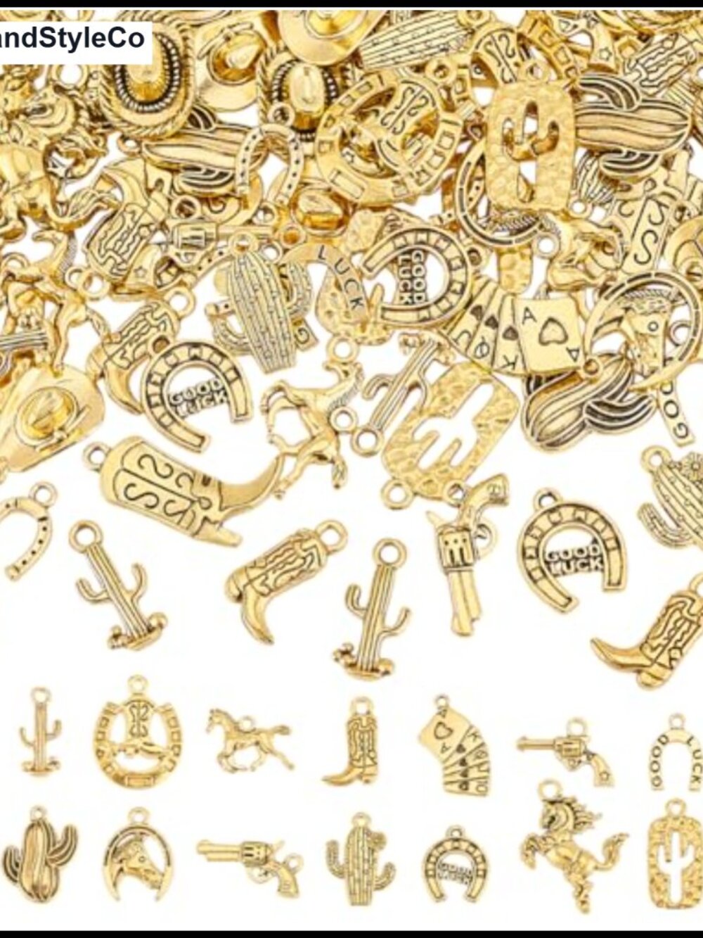 Zinc Alloy Western Cowboy Charms 90pc Antique Golden DIY Jewelry Making